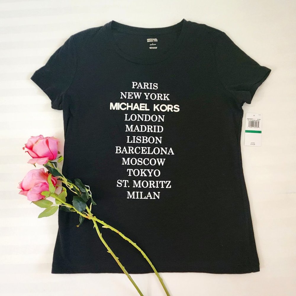 Women's Black Michael Michael Kors-Paris, NY- T Shirt. NWT